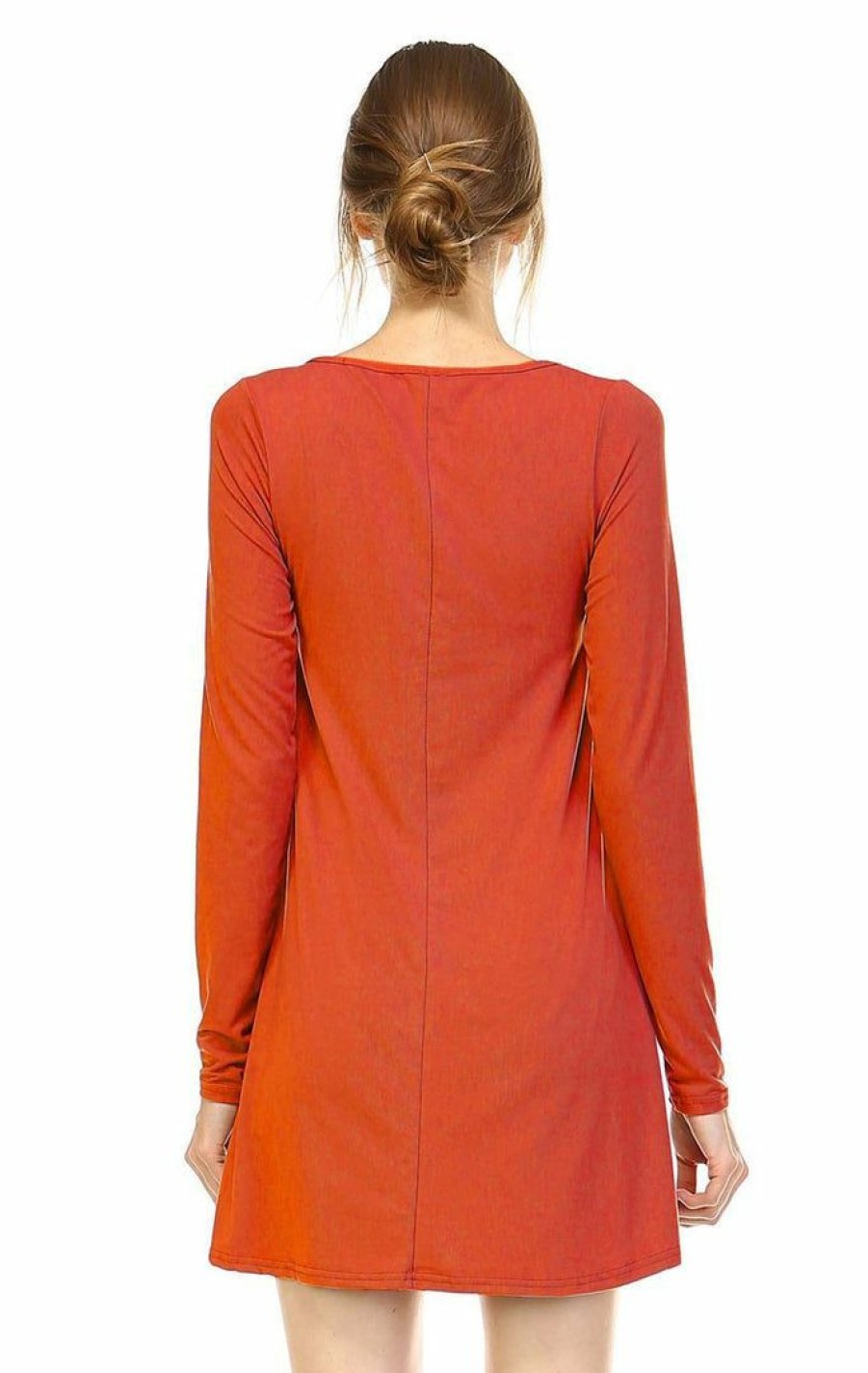 Regular Size * | Zoozie La Tunic Top Long Sleeve Trapeze Dress Rust Regular Size