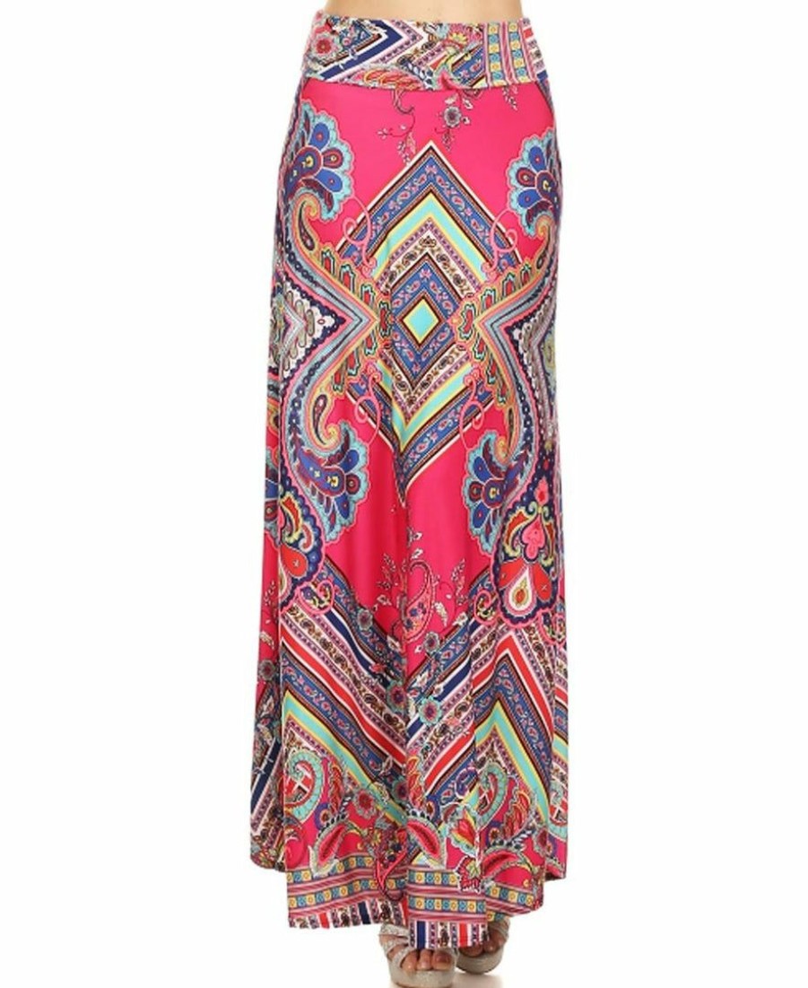 Regular Size * | Zoozie La Greek Diamond Bust Paisley Maxi Skirt Pink Regular Size Pink Coral Teal Blue Orange