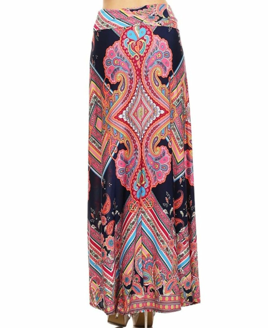 Regular Size * | Zoozie La Greek Diamond Bust Paisley Maxi Skirt Pink Regular Size Pink Coral Teal Blue Orange