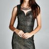 Regular Size * | Zoozie La Regular Size Glitter Party Mini Dress With Necklace Gold