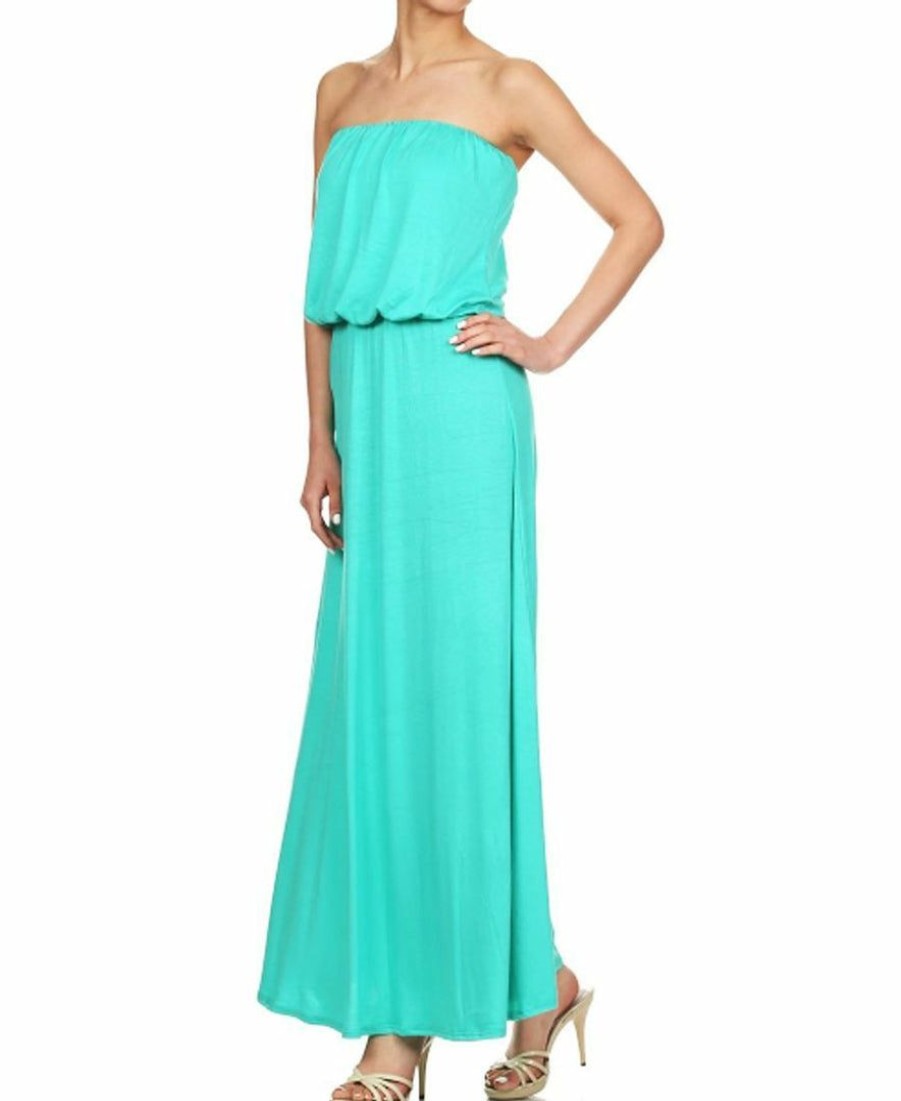 Regular Size * | Zoozie La Strapless Elastic Waist Maxi Dress Aqua Regular Size