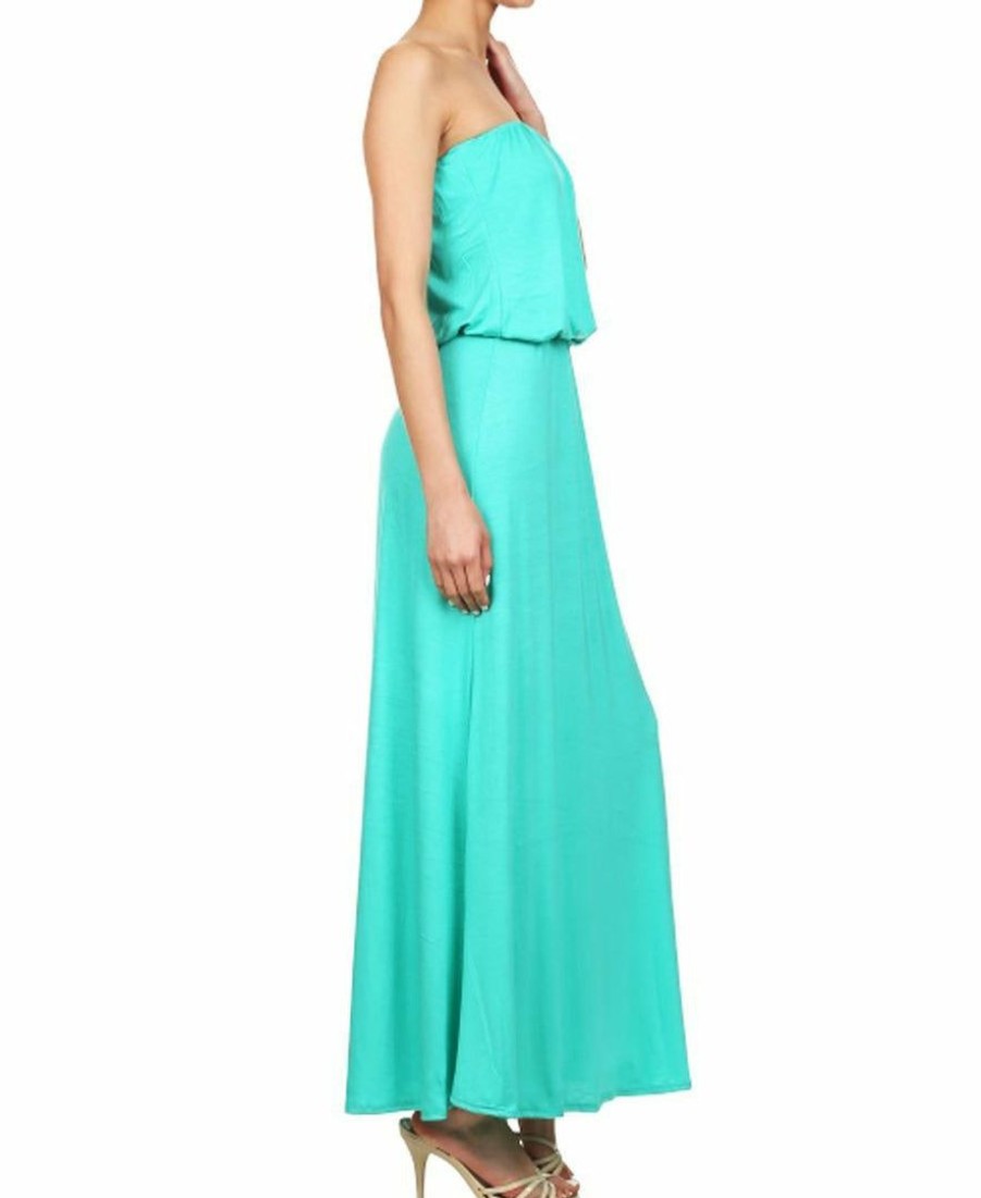 Regular Size * | Zoozie La Strapless Elastic Waist Maxi Dress Aqua Regular Size