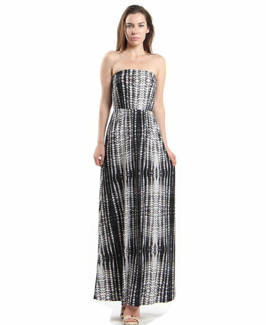 Regular Size * | Zoozie La Strapless Tie Dye Maxi Dress Black White Gray Tie Dye