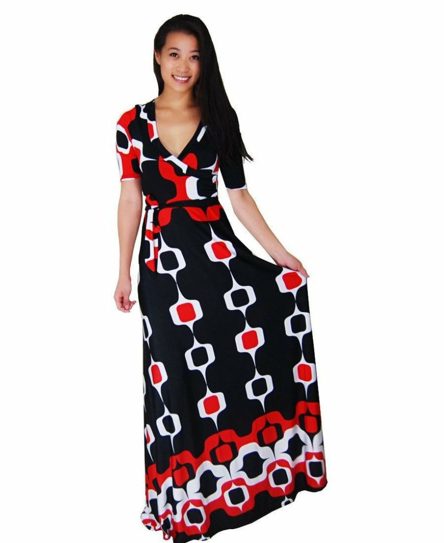 Regular Size * | Zoozie La Regular Size Maxi Dress With Sleeves Paper Chain Black Red