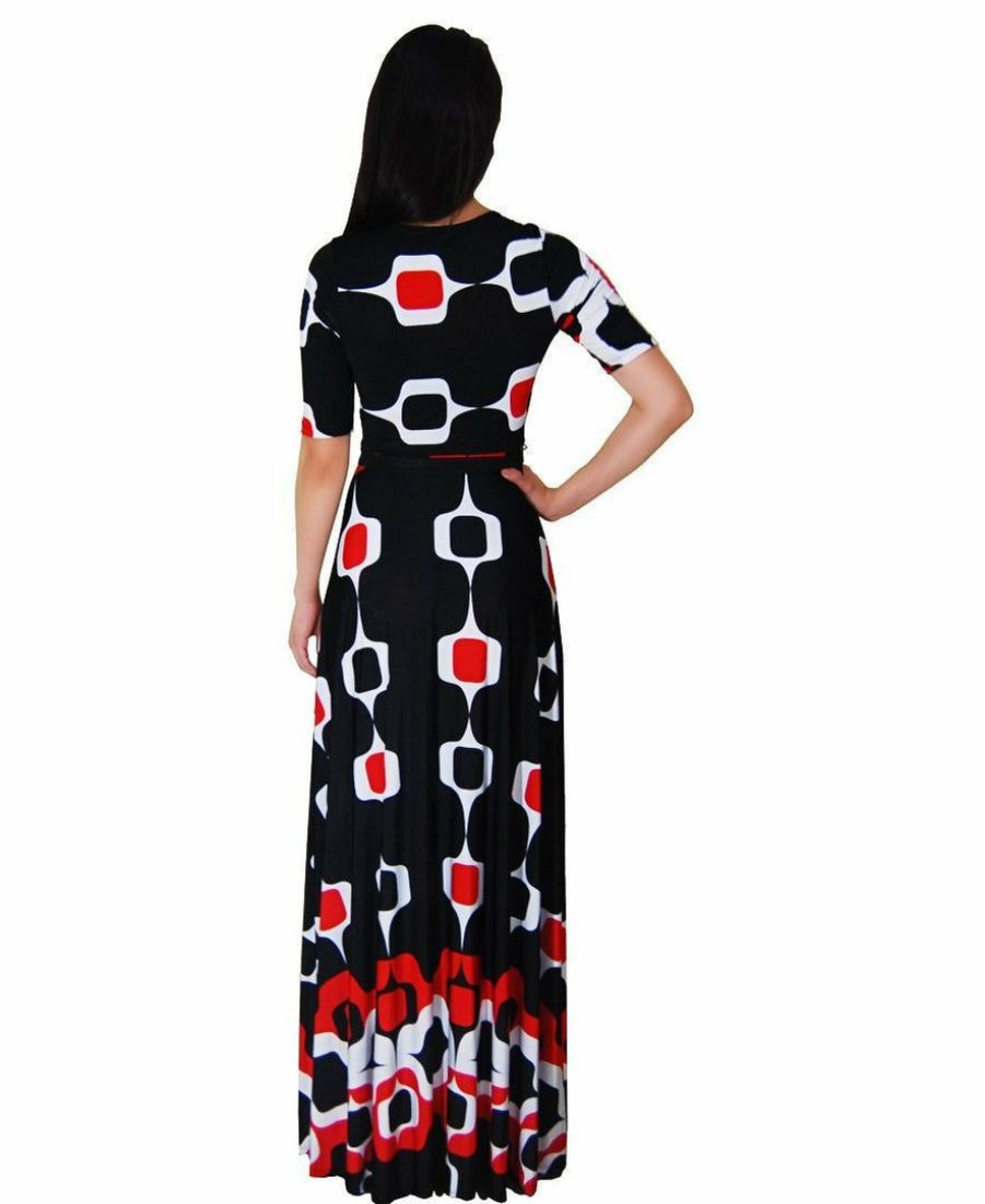 Regular Size * | Zoozie La Regular Size Maxi Dress With Sleeves Paper Chain Black Red