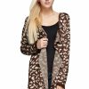 Regular Size * | Zoozie La Open Front Oversized Fringe Cardigan With Leopard Brown Gold Sm Regular Size