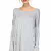 Regular Size * | Zoozie La Regular Size Tunic Top Shirt Dress Oversized Round Neck Long Sleeve Gray Large/X-Large