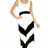 Regular Size * | Zoozie La Sleeveless Long Evening Chevron Maxi Dress White Black Regular Size