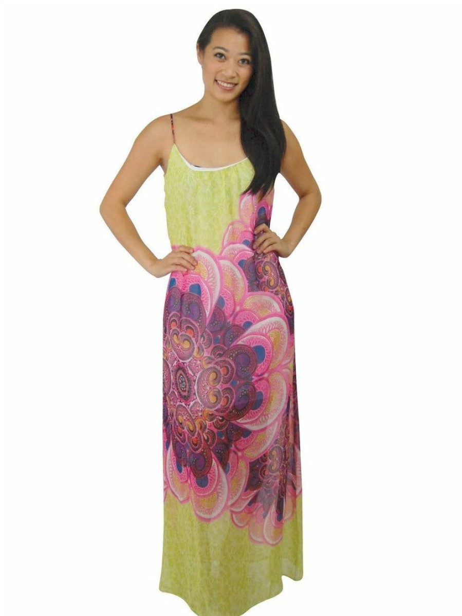 Regular Size * | Zoozie La Regular Size Maxi Dress Sleeveless Chiffon Pale Green Pink