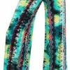 Regular Size * | Zoozie La Womens High Waist Foldover Yoga Palazzo Pants Green Yellow Trance Regular Size