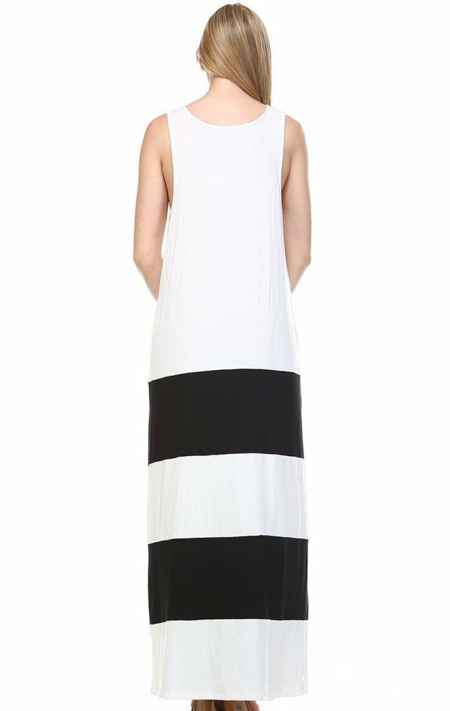 Regular Size * | Zoozie La Racerback Maxi Dress Sleeveless White Black Regular Size