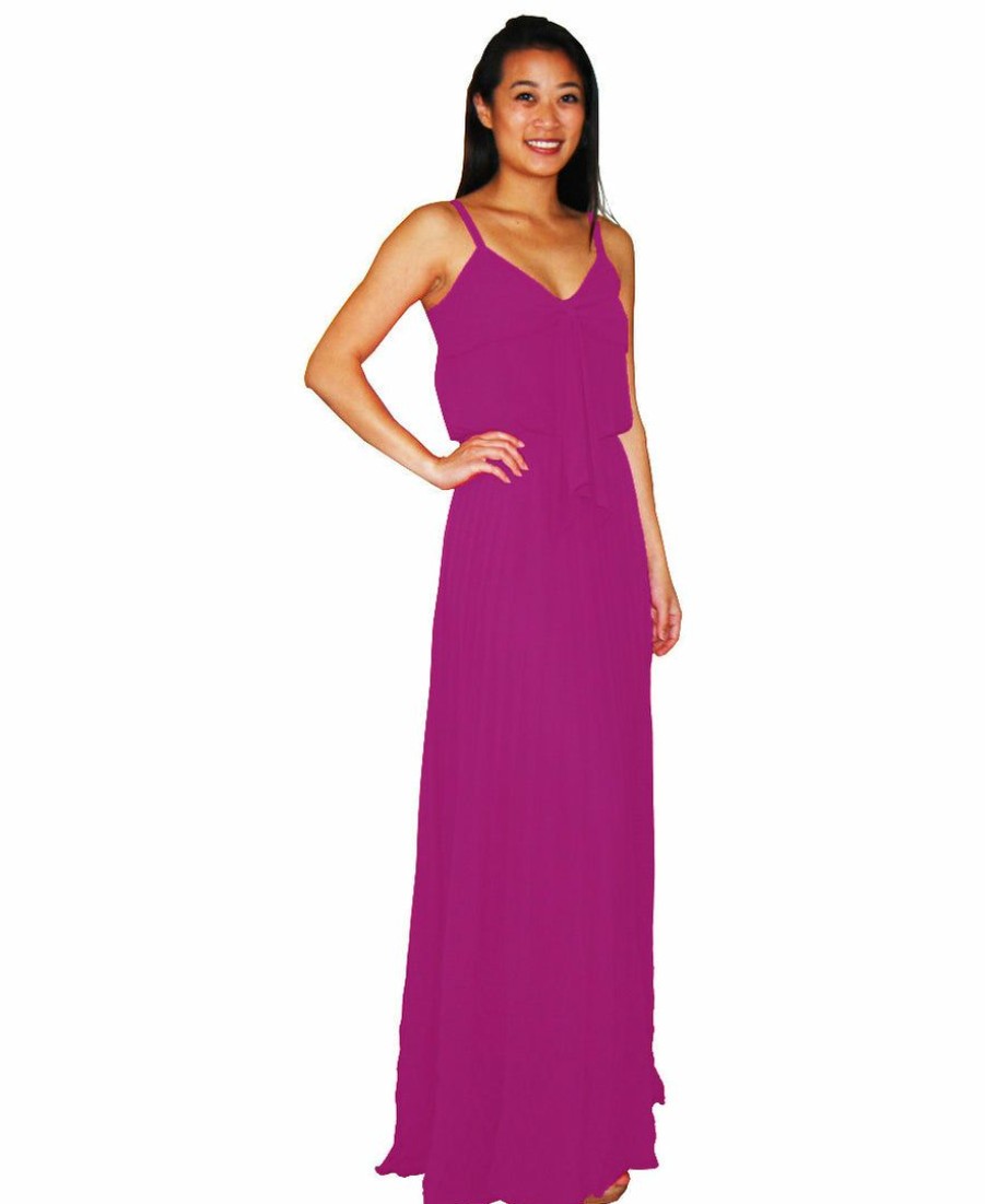 Regular Size * | Zoozie La Bow Tie Chest Ruffle Maxi Dress Fuschia Fuschia Purple