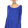 Regular Size * | Zoozie La Regular Size Tunic Top Casual Dress Oversized Round Neck Long Sleeve Royal Blue Small/Medium