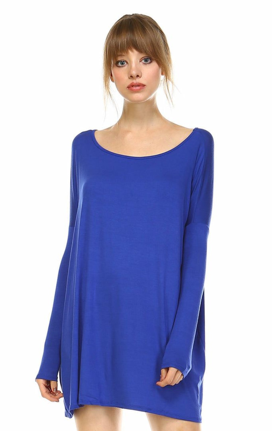 Regular Size * | Zoozie La Regular Size Tunic Top Casual Dress Oversized Round Neck Long Sleeve Royal Blue Small/Medium