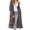 Regular Size * | Zoozie La Long Aztec Cardigan Tribal Sweater Holiday Isle Pattern Red Gray