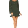 Regular Size * | Zoozie La Tunic Top Fitted Dress With Long Bell Sleeves Olive