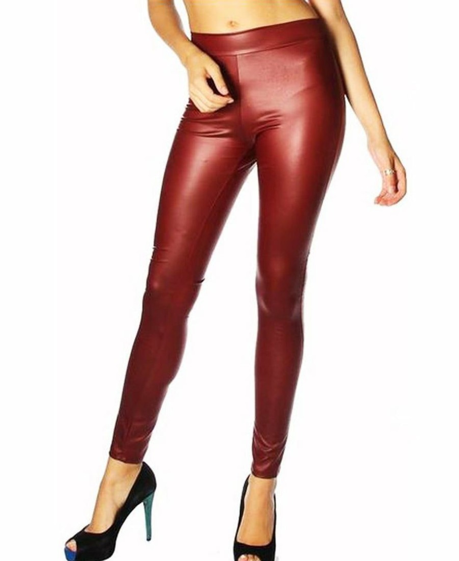 Regular Size * | Zoozie La Regular Size Solid Leggings Faux Leather Burgundy