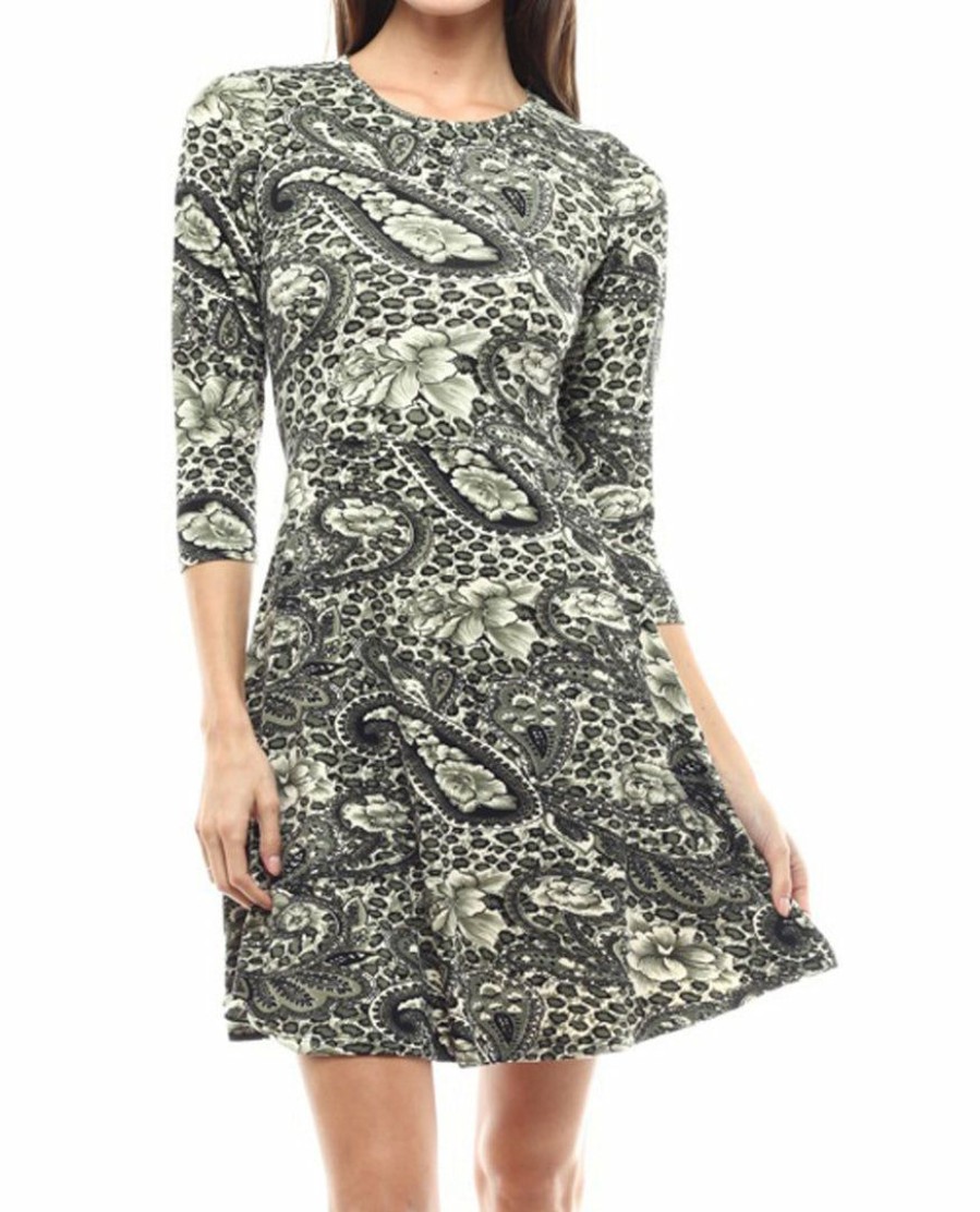 Regular Size * | Zoozie La Casual Dress Dress Fit Flare Paisley Olive Regular Size