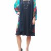 Regular Size * | Zoozie La Cardigan Kimono Floral Blue Red Golden Leaves