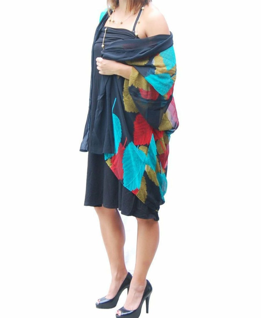 Regular Size * | Zoozie La Cardigan Kimono Floral Blue Red Golden Leaves