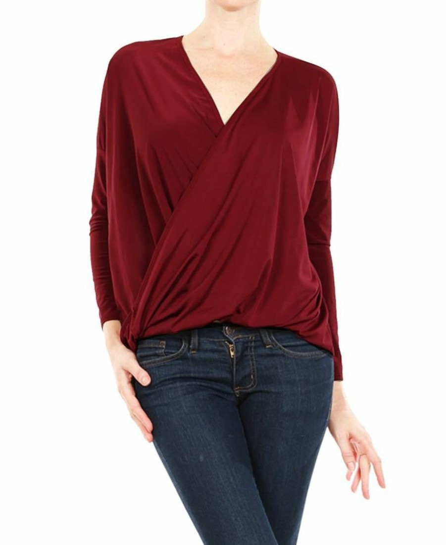 Regular Size * | Zoozie La Blouse Long Sleeve Wrap Twist Red