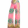 Regular Size * | Zoozie La Foldover Palazzo Pants High Waisted Foldover Tropical Pink