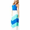 Regular Size * | Zoozie La Blue Mint White Summer Chevron Colorblock Sleeveless Racerback Long Maxi Dress Regular Size