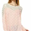 Regular Size * | Zoozie La Long Sleeve Lace Top With Crochet Accents Baby Pink Regular Size