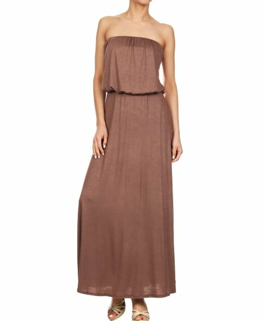 Regular Size * | Zoozie La Strapless Elastic Waist Maxi Dress Taupe Regular Size