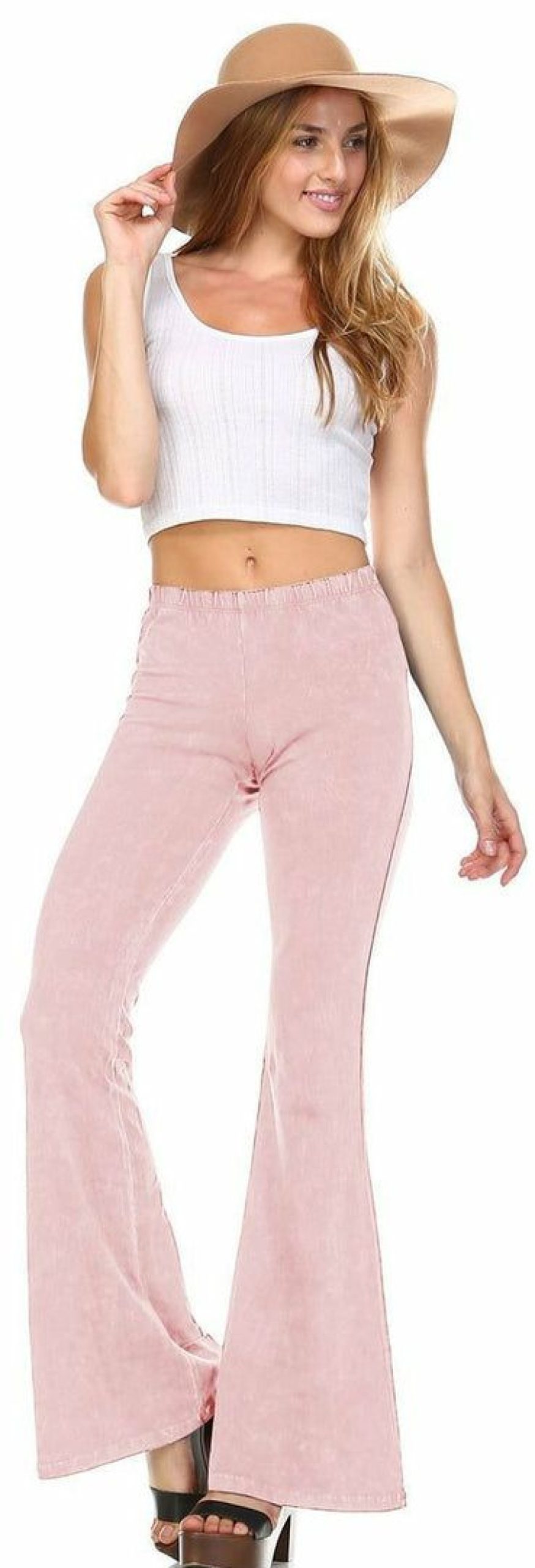 Regular Size * | Zoozie La Bell Bottoms Denim Colored Yoga Pants Light Pink