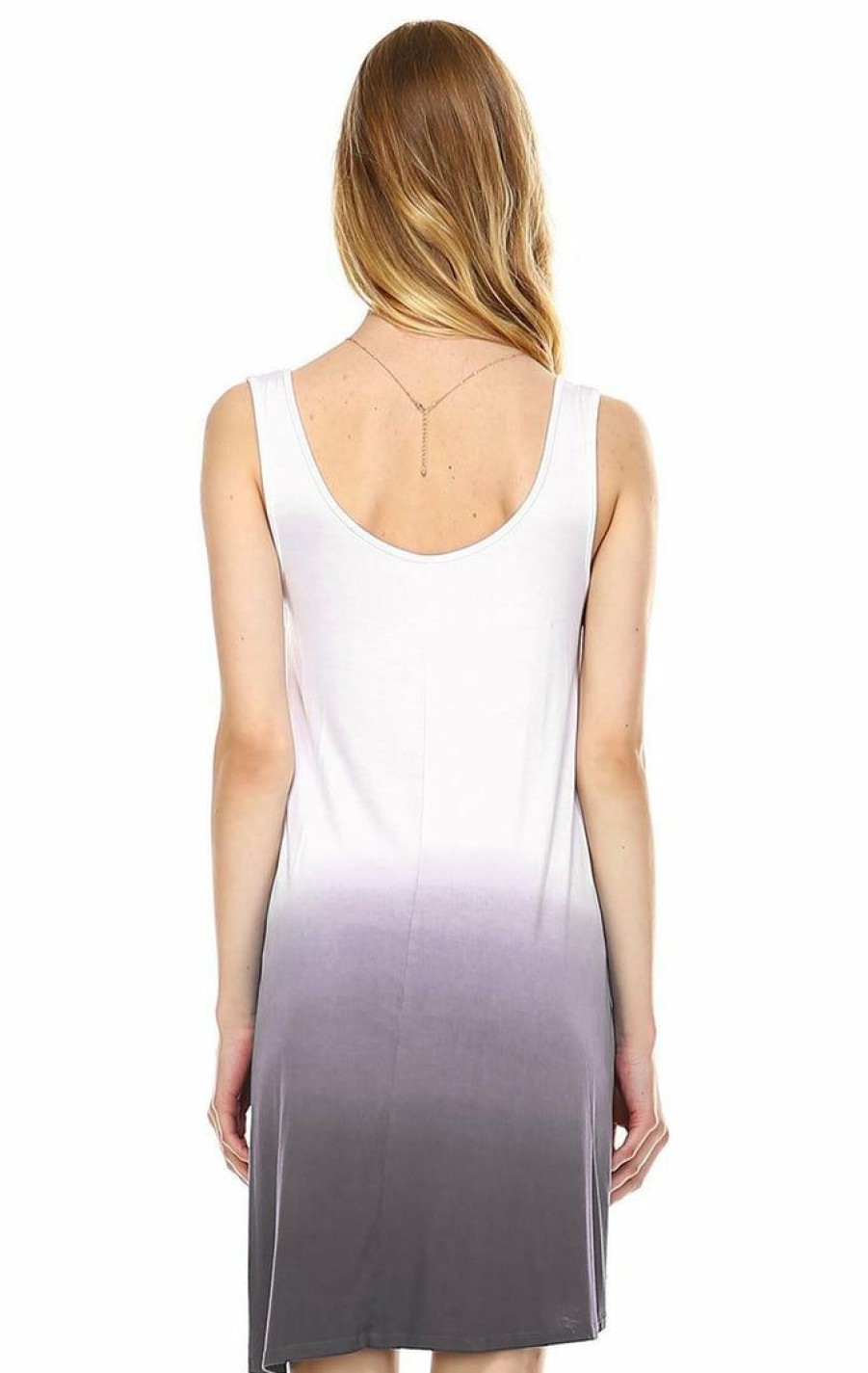 Regular Size * | Zoozie La Dip Tie Dye Dress Tank Sleeveless Mini Dresses White Charcoal