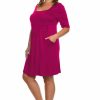 Regular Size * | Zoozie La Plus Size Dresses With Sleeves With Pockets Coral Regular Size