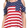 Regular Size * | Zoozie La Patriotic Shirt Open Shoulder Navy Star Red Stripes 1 Regular Size