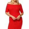 Regular Size * | Zoozie La Regular Size Plus Size Off Shoulder Bodycon Cocktail Dress Button Red