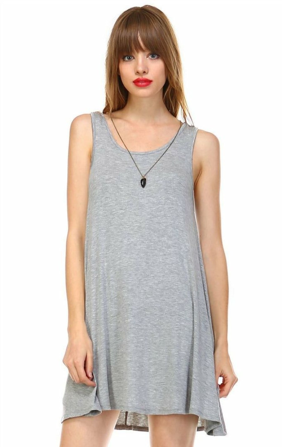 Regular Size * | Zoozie La Strappy Back Dress Sleeveless And 3/4 Sleeve Heather Gray Regular Size