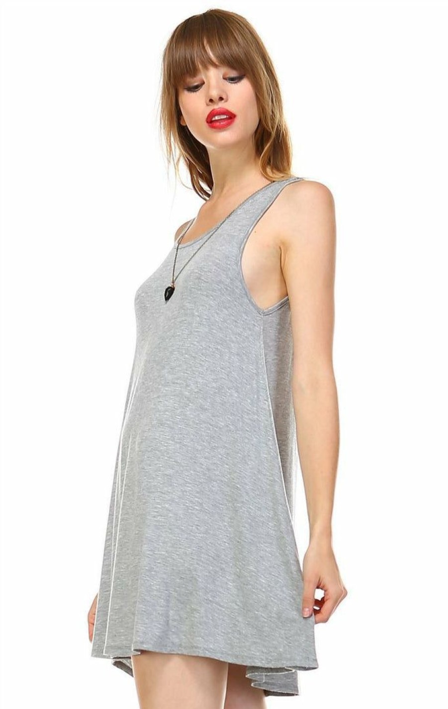 Regular Size * | Zoozie La Strappy Back Dress Sleeveless And 3/4 Sleeve Heather Gray Regular Size