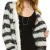 Regular Size * | Zoozie La Fuzzy Cardigan Sweater Open Front Closure Black White Regular Size