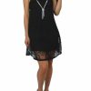 Regular Size * | Zoozie La Spaghetti Lace Ornament Mini Dress With Fashion Necklace Black Regular Size