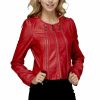 Regular Size * | Zoozie La Womens Stylish Red 3 Zipper Faux Leather Jacket Regular Size