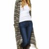 Regular Size * | Zoozie La Regular Size Long Cardigan Sweater Striped Hoodie Hood Olive Green