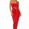 Regular Size * | Zoozie La Strapless Bodycon Maxi Club Dress Ruched Detail With Cutout Red