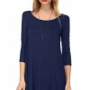 Regular Size * | Zoozie La Regular Size Strappy Back Dress 3/4 Sleeve Navy Blue