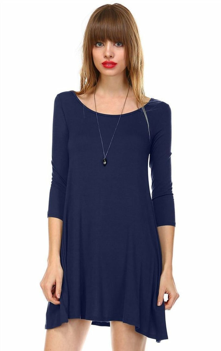 Regular Size * | Zoozie La Regular Size Strappy Back Dress 3/4 Sleeve Navy Blue