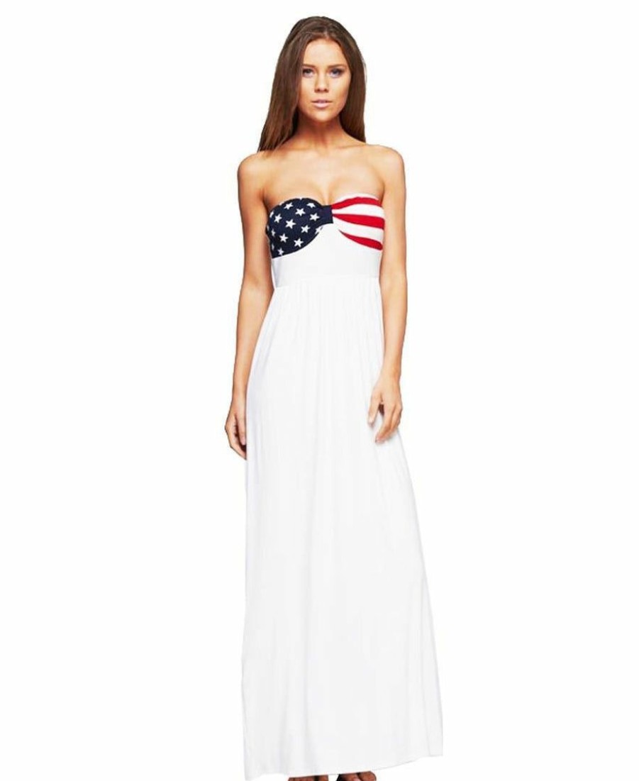 Regular Size * | Zoozie La Regular Size American Flag Dress Strapless Elegant American Flag Bust Off White