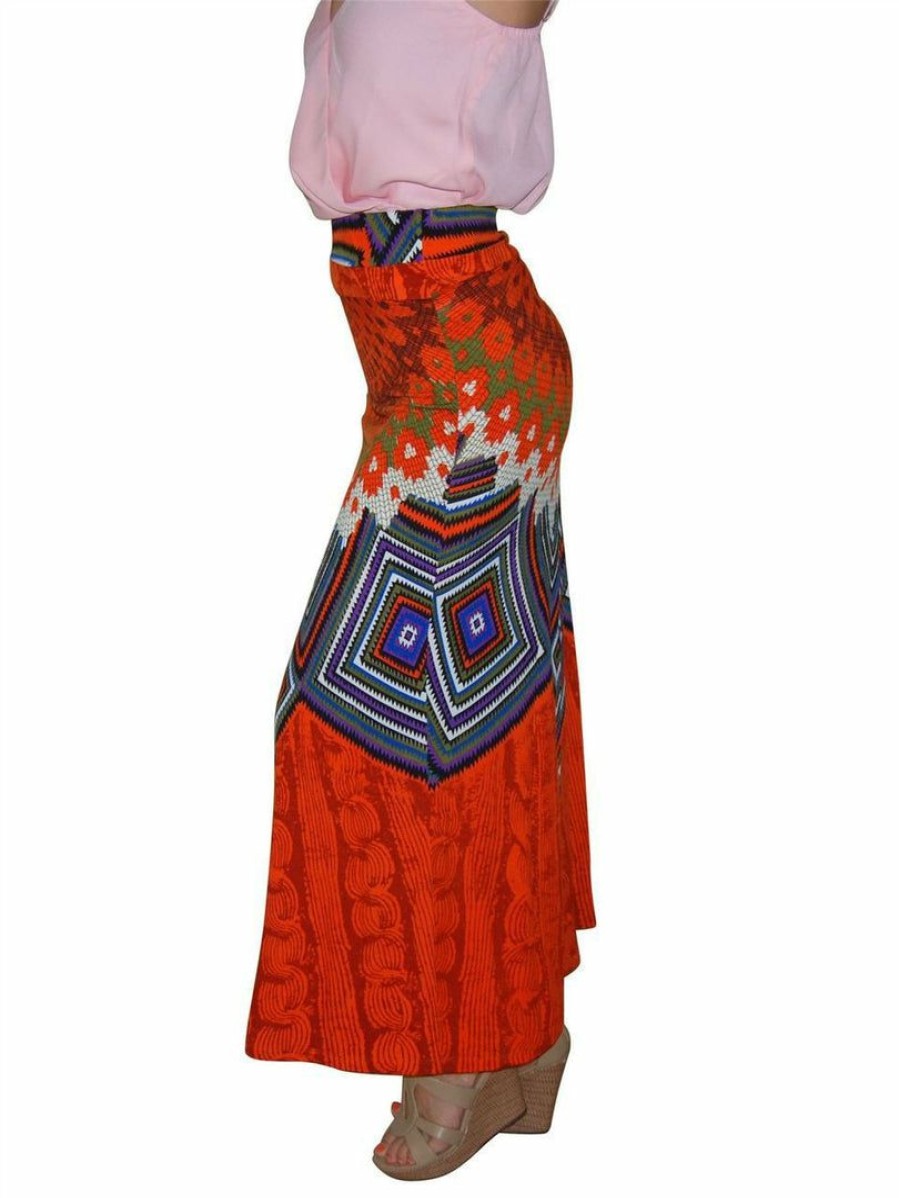 Regular Size * | Zoozie La Regular Size Maxi Skirt India Feather Orange