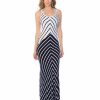 Regular Size * | Zoozie La Maxi Dress Sleeveless Cross Back Navy Blue White Regular Size