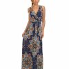 Regular Size * | Zoozie La Regular Size Sleeveless Paris Maxi Dress Crystal Paisley Navy Arm