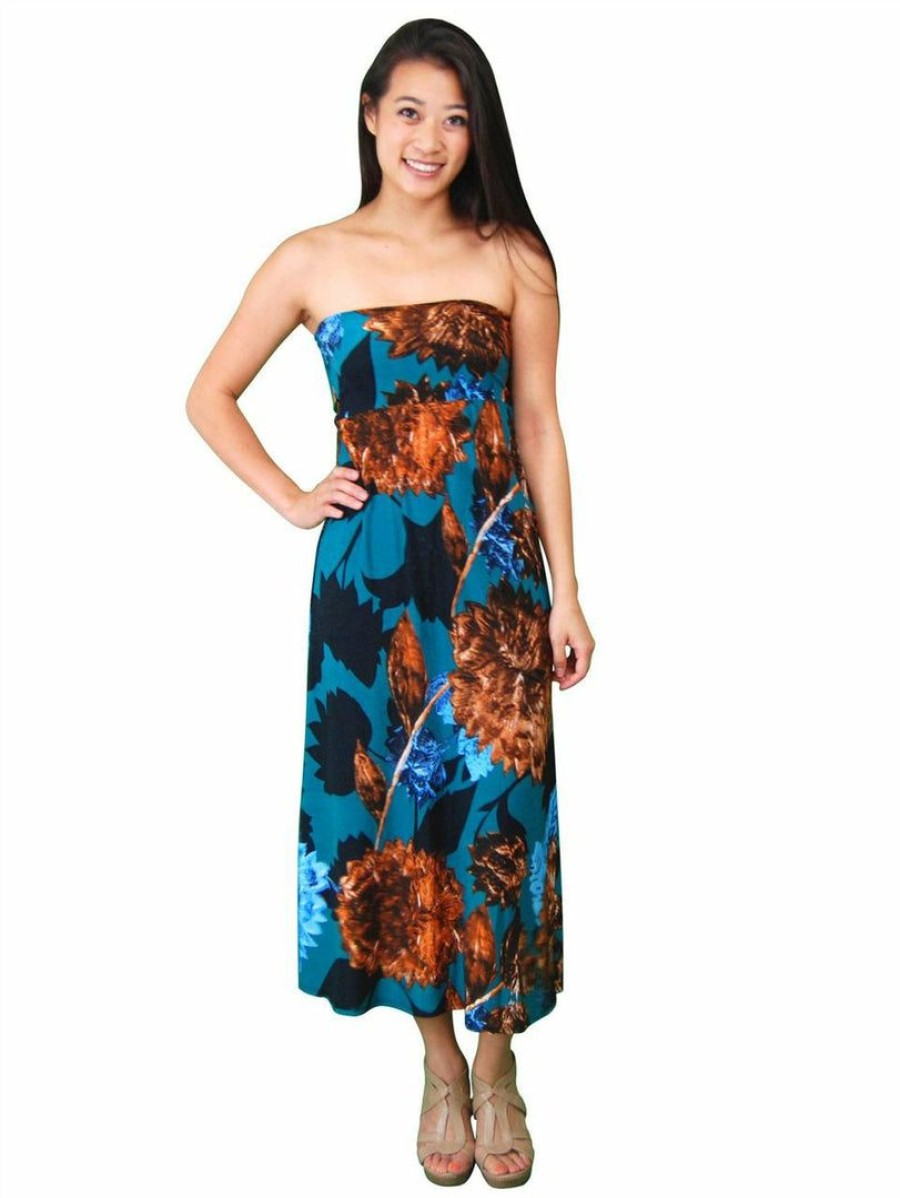 Regular Size * | Zoozie La Pom Flower Tan Teal Foldover Maxi Skirt Regular Size