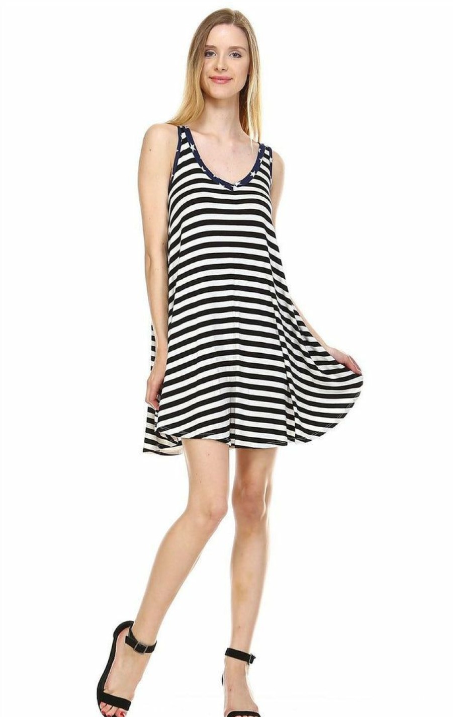 Regular Size * | Zoozie La American Flag Dress Navy Star Collar V Black White Stripes 1