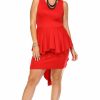 Regular Size * | Zoozie La Regular Size Plus Size Sleeveless Peplum Short Bodycon Dress Red